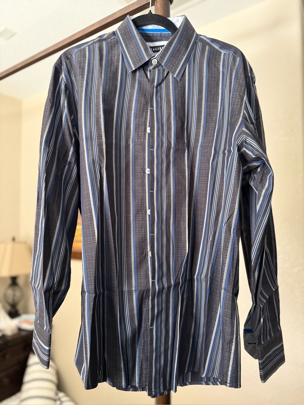 Zagiri Men's Blue Multi-Stripe Dress Shirt - Tailored Button-Down